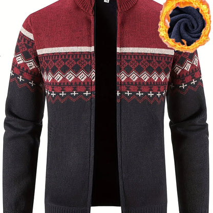 Men'S Thickened Winter Cardigan - Heavyweight Cold Weather Jacket with Stand Collar, Long Sleeve Coat for Formal & Everyday Outfits - Fall/Winter Outerwear in Navy