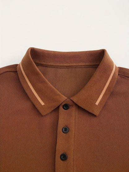Ribbed Stretch Long Sleeve Polo