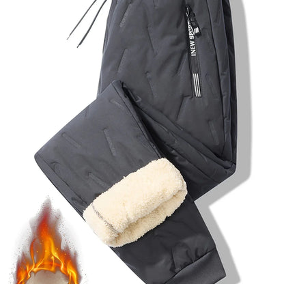 Men'S and Women'S Thickened Winter Jogger Pants with Plush Fleece Lining - Warm, Leak-Proof, Windproof, Adjustable Drawstring Waist, Zipper Pockets, Solid Color for Casual Home and Outdoor Use