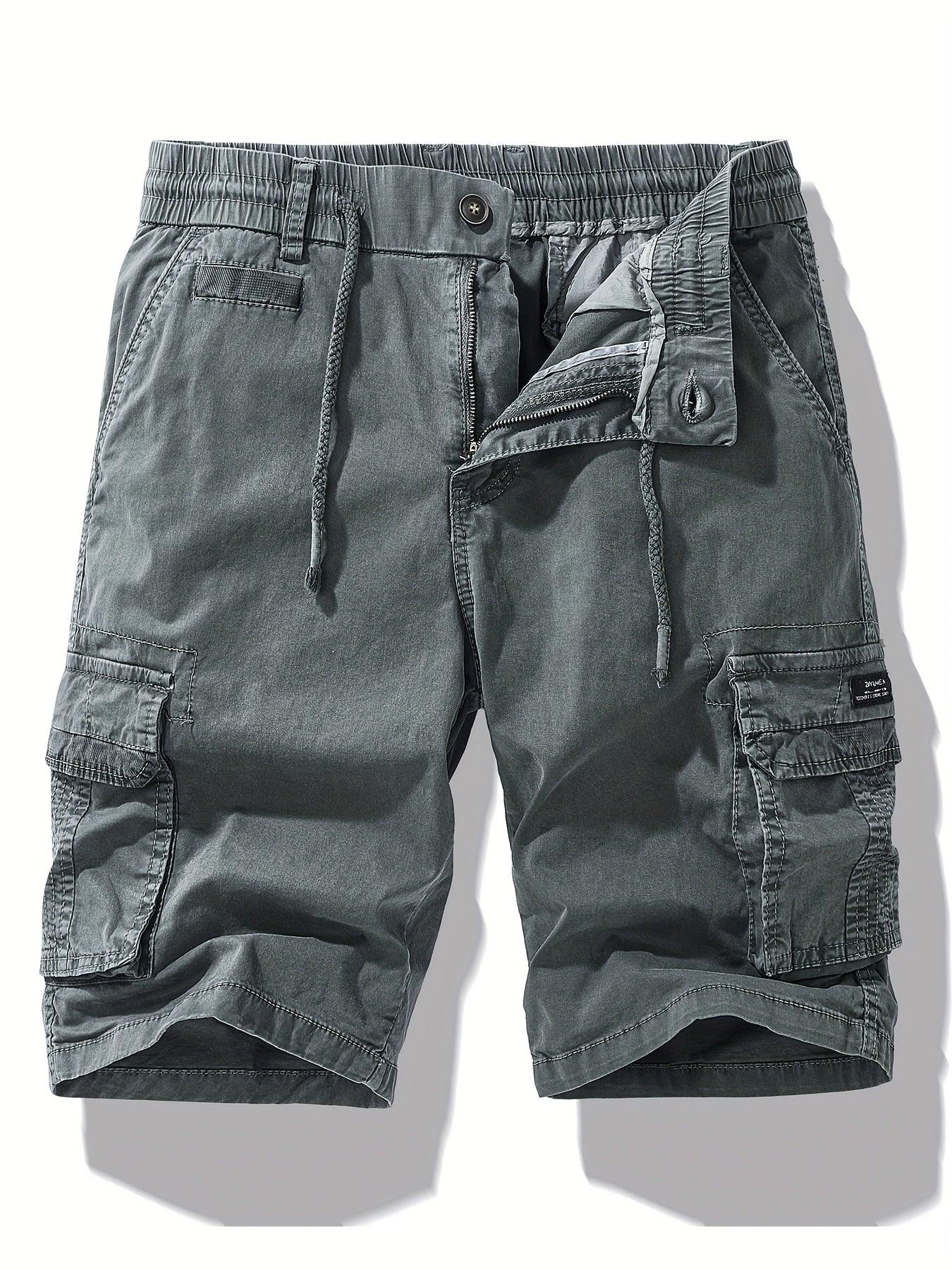 Men'S Heavy-Duty Work Shorts - Olive Green Cargo Pants with Multiple Utility Pockets, Non- Fabric for Construction, Outdoor, Everyday Casual - Adjustable Drawstring Waist - Model 9385, Outdoor Apparel, Functional Design, Dura