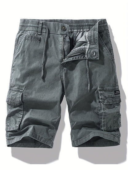 Men'S Heavy-Duty Work Shorts - Olive Green Cargo Pants with Multiple Utility Pockets, Non- Fabric for Construction, Outdoor, Everyday Casual - Adjustable Drawstring Waist - Model 9385, Outdoor Apparel, Functional Design, Dura