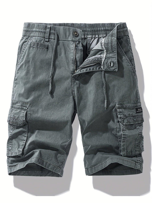 Men'S Heavy-Duty Work Shorts - Olive Green Cargo Pants with Multiple Utility Pockets, Non- Fabric for Construction, Outdoor, Everyday Casual - Adjustable Drawstring Waist - Model 9385, Outdoor Apparel, Functional Design, Dura