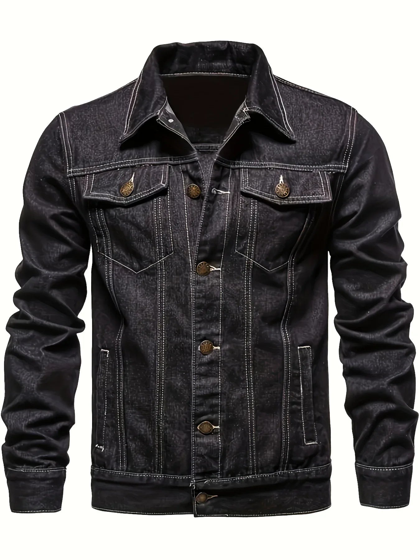 Men's Classic Blue Jeans-like Jacket - Button-Front Closure, Non-Stretch Denim, Relaxed Fit with Chest Pockets - Machine Washable Casual Everyday & Formal Wear Coat for Men