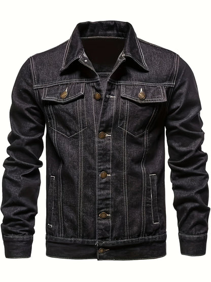 Men's Classic Blue Jeans-like Jacket - Button-Front Closure, Non-Stretch Denim, Relaxed Fit with Chest Pockets - Machine Washable Casual Everyday & Formal Wear Coat for Men