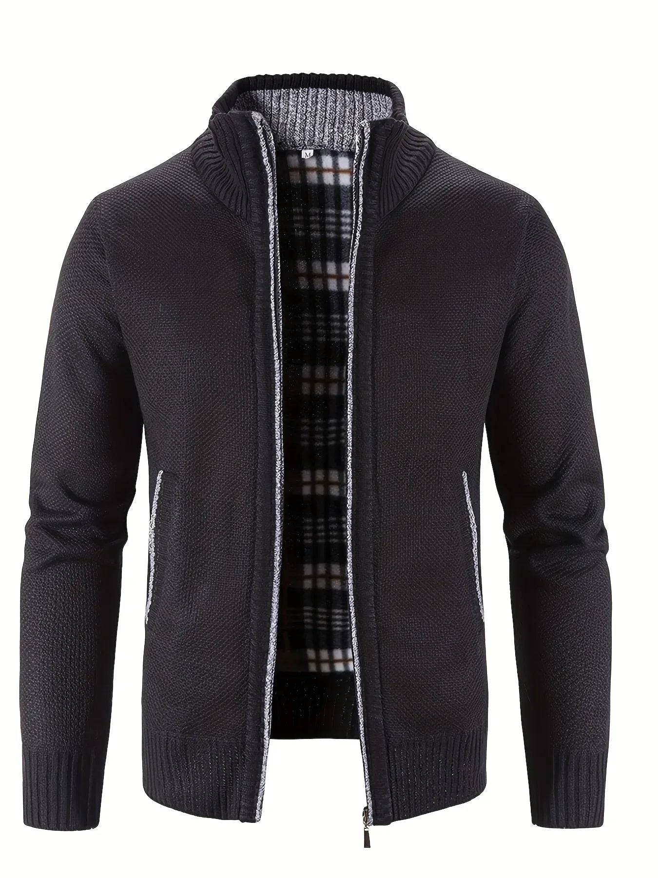 Men'S Knitted Cardigan Sweater | High Neck, Long Sleeve, Rib-Knit, All-Season, Casual Style