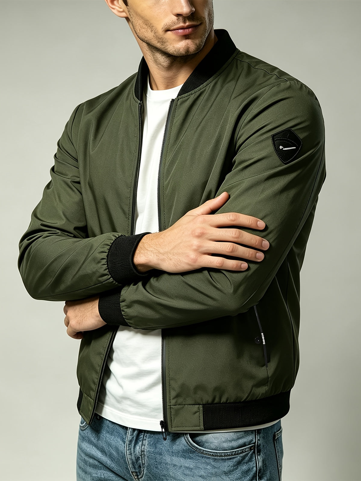 Men'S Autumn Herringbone Jacket Lightweight Windproof Casual Coat, Slim Fit Business Commute Top, Suitable for Travel, Walking, And Office Wear, Spring/Autumn Multi-Color Versatile Solid Color Windproof Outerwear, Ideal for Fitness, Running, Sports