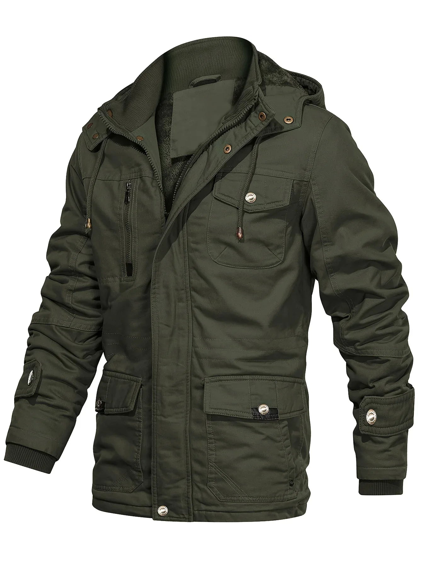 Men'S Heavyweight Winter Jacket - Thermal Insulated Cold Weather Coat with Zipper Closure, Multiple Utility Pockets - Loose Fit Military-style Outerwear for Hiking, Travel, Everyday - Black (Non-Stretch Polyester Construction