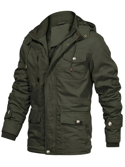 Men'S Heavyweight Winter Jacket - Thermal Insulated Cold Weather Coat with Zipper Closure, Multiple Utility Pockets - Loose Fit Military-style Outerwear for Hiking, Travel, Everyday - Black (Non-Stretch Polyester Construction