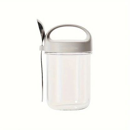 Glass Yogurt Cup with a Wide Mouth, Sealed Jar for Overnight Oats, Smoothie Cup, And a Breakfast Cup for Grains with a Spoon.