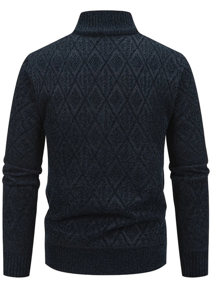 Men's Knitted Sweater Korean Style Autumn and Winter Trendy Casual Stand Collar Cardigan Jacket for Men, Comfortable and Versatile Rhombus Pattern