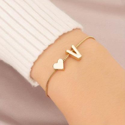 Gold Heart Initial Bracelet - Montero Milan