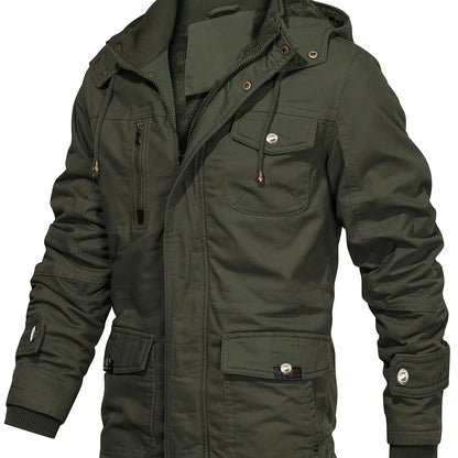 Men'S Heavyweight Winter Jacket - Thermal Insulated Cold Weather Coat with Zipper Closure, Multiple Utility Pockets - Loose Fit Military-style Outerwear for Hiking, Travel, Everyday - Black (Non-Stretch Polyester Construction