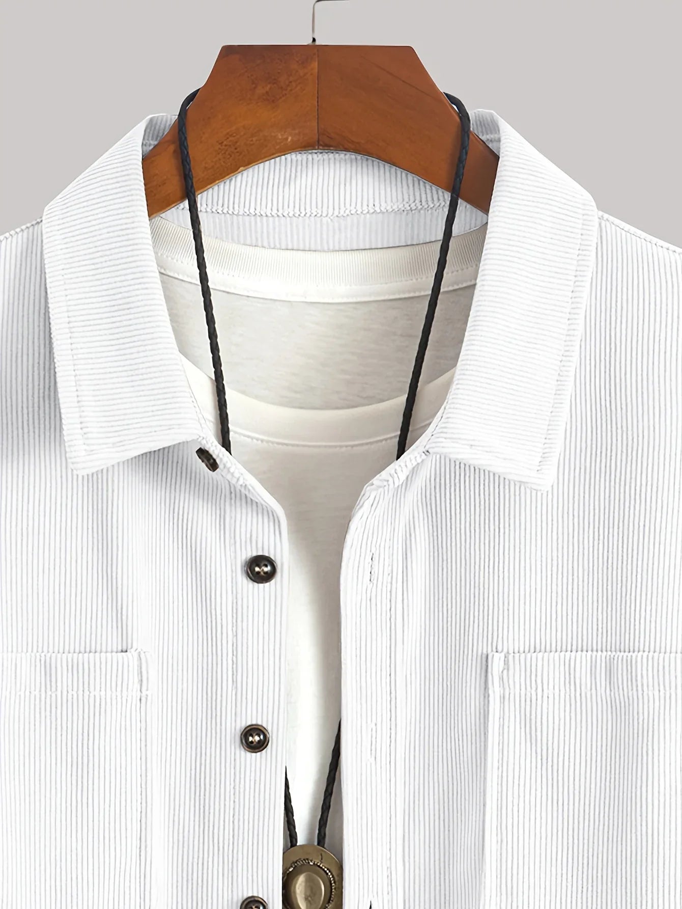 Men'S Corduroy Casual Shirt Jacket - Classic Collar, Button-Up Long Sleeve with Double Chest Pockets, Light Blue, Perfect for Spring & Fall, Everyday Fashion, Street Style, and Office Wear