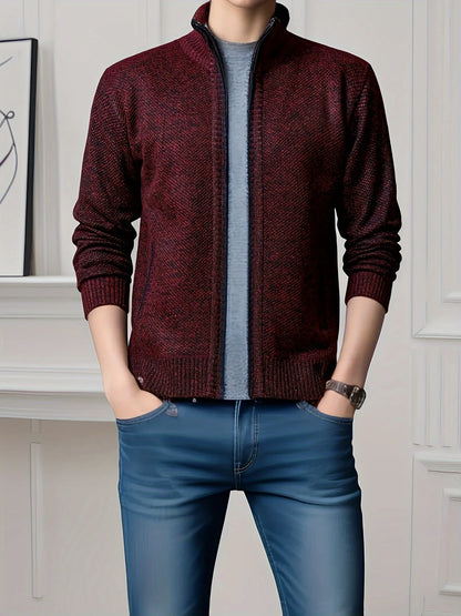 Men'S Knitted Cardigan Sweater | High Neck, Long Sleeve, Rib-Knit, All-Season, Casual Style