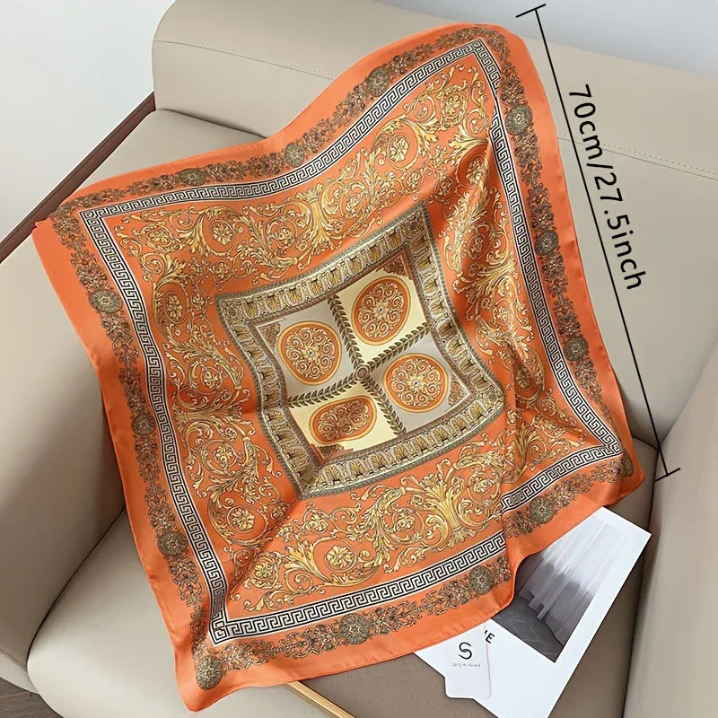British Style Scarf for Women, Lightweight Paisley Print Small Square Scarf, Fashionable Retro Faux Silky Decorative Shawl.