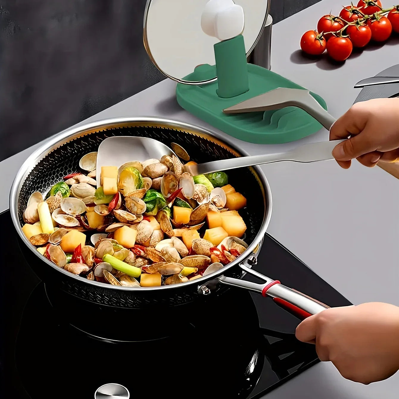 Montero Milan 1pc Foldable Kitchen Pot Lid & Utensil Holder Shelf - Heavy-Duty Plastic Space-Saving -Shook/Shovel with Lid Rack, Stove/ Shelf Organizer for Pots, Pans, Spatulas, Spoons - Install for Small Kitchens, Ideal Gift