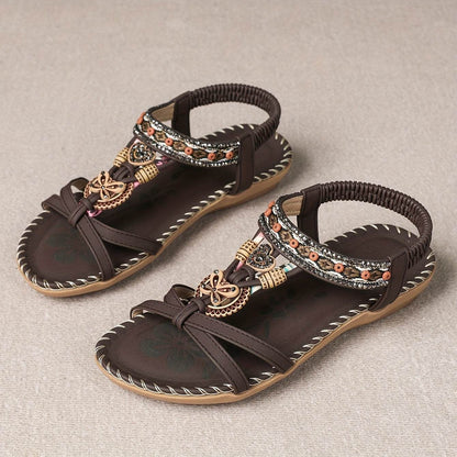 Women's Elegant Rhinestone Butterfly Flat Sandals - Comfortable Slip-On with Secure Elastic Strap for Summer - Montero Milan
