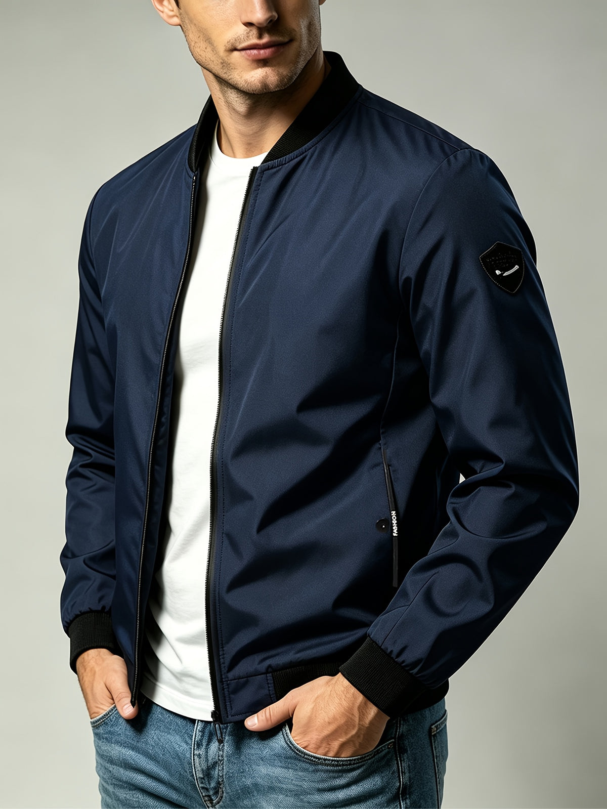 Men'S Autumn Herringbone Jacket Lightweight Windproof Casual Coat, Slim Fit Business Commute Top, Suitable for Travel, Walking, And Office Wear, Spring/Autumn Multi-Color Versatile Solid Color Windproof Outerwear, Ideal for Fitness, Running, Sports