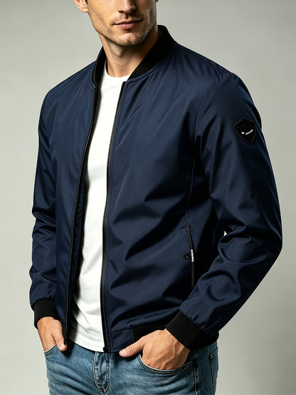 Men'S Autumn Herringbone Jacket Lightweight Windproof Casual Coat, Slim Fit Business Commute Top, Suitable for Travel, Walking, And Office Wear, Spring/Autumn Multi-Color Versatile Solid Color Windproof Outerwear, Ideal for Fitness, Running, Sports