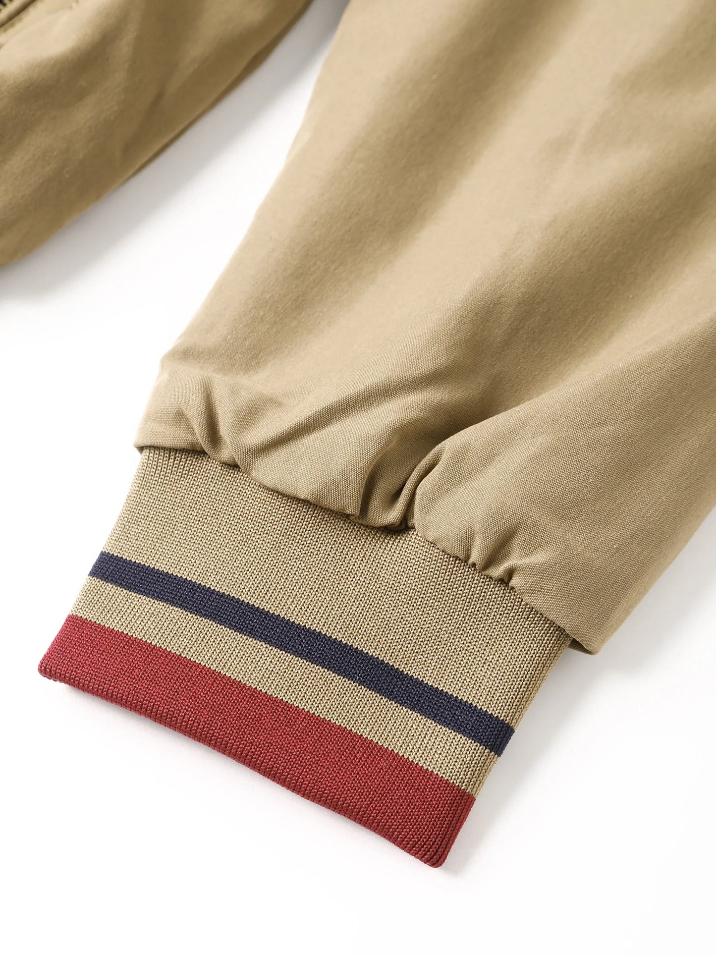 Men's Zip-Up Jacket with Stand Collar - Front Zipper Closure, Beige/ Navy Color Block, Lightweight Polyester Outer Coat for Casual & Formal Events - Machine Washable Everyday Outerwear