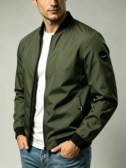 Men'S Autumn Herringbone Jacket Lightweight Windproof Casual Coat, Slim Fit Business Commute Top, Suitable for Travel, Walking, And Office Wear, Spring/Autumn Multi-Color Versatile Solid Color Windproof Outerwear, Ideal for Fitness, Running, Sports