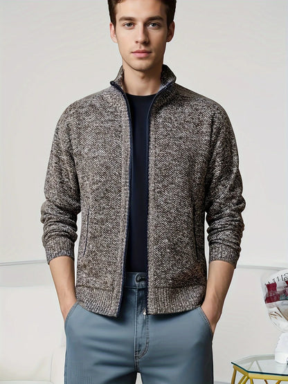 Men'S Knitted Cardigan Sweater | High Neck, Long Sleeve, Rib-Knit, All-Season, Casual Style