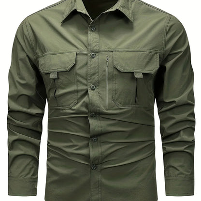 Spring And Autumn Casual Men's Long Sleeve Sunscreen Quick-drying Shirt With Multi-pockets For Outdoor Fishing