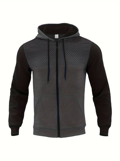 Autumn Winter New Hooded Sweatshirt Fleece Warm Thick Men'S Sports Fitness Outerwear Zipper Hooded Jacket Polka Dot Print Design