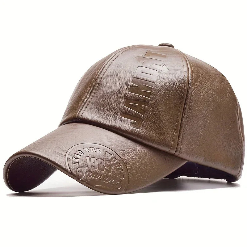 1pc Men's British PU Leather Baseball Cap Adjustable Breathable Casual Hat Spring/Summer/Autumn/Winter Hat Christmas Gift