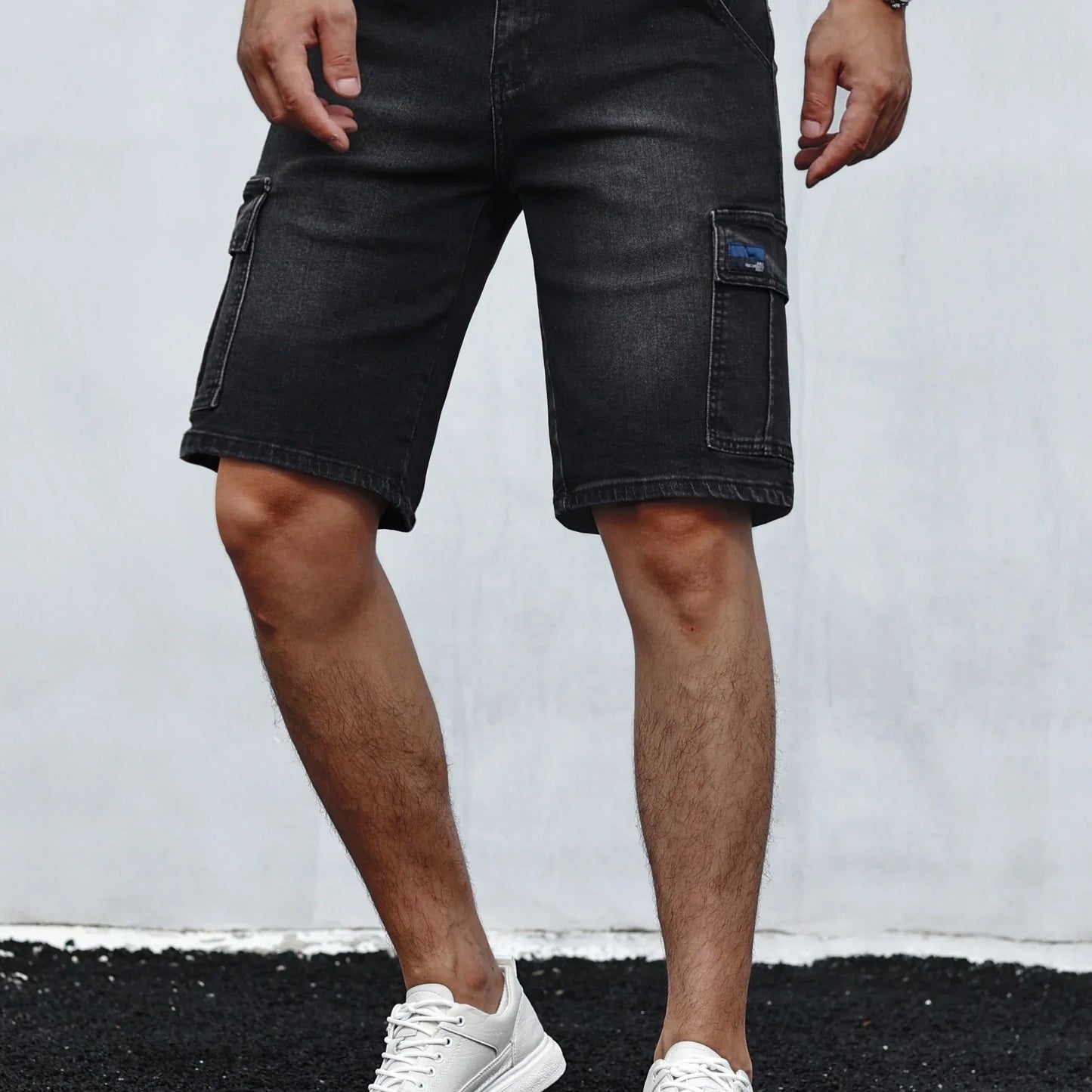 Men's Stretch Denim Shorts - Multi-Pocket Casual Streetwear with Knee-Length, Machine Washable Everyday & Formal Shorts for Urban Outfits - Non-See-Through Denim Construction