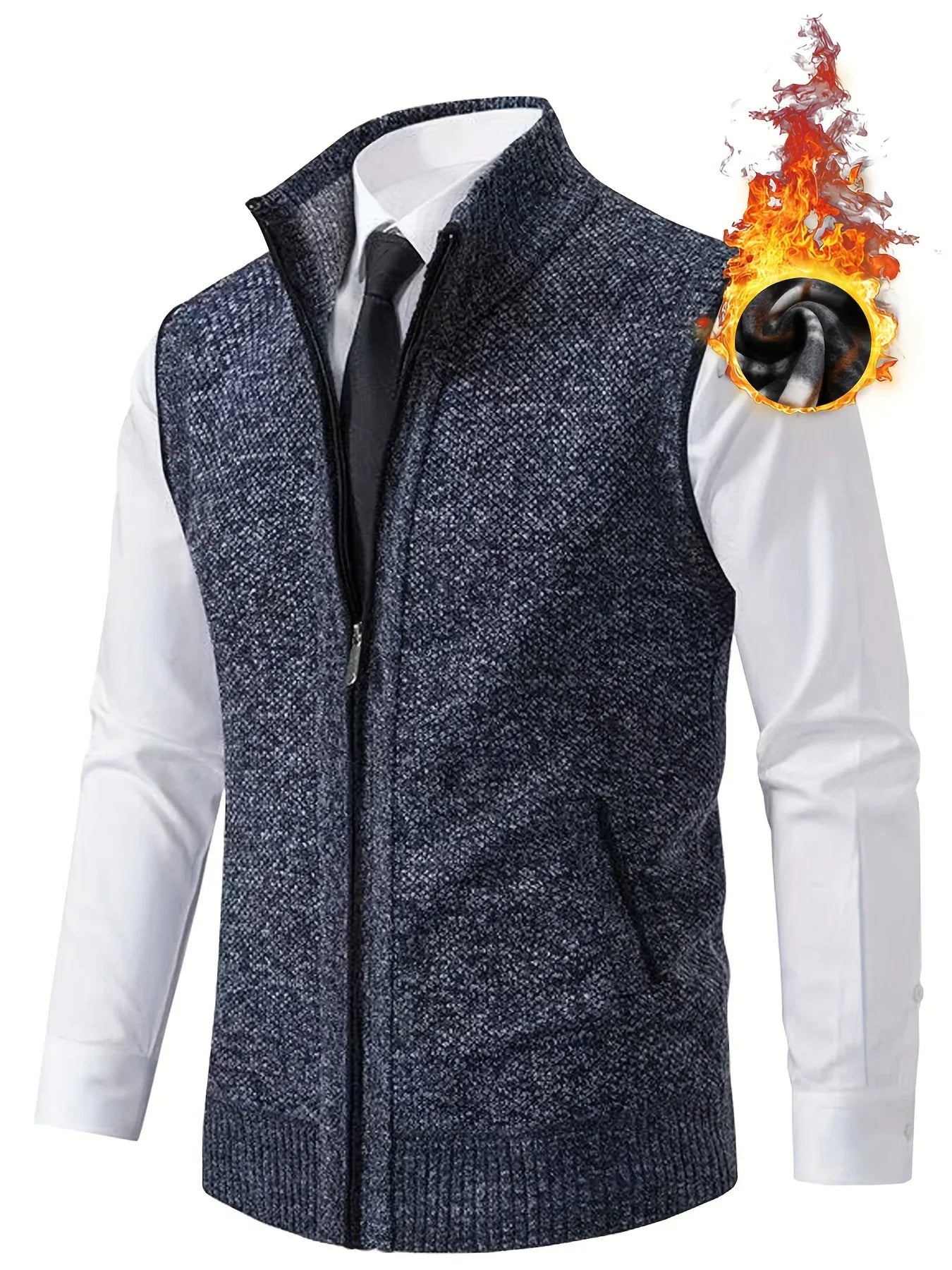 Men's Sleeveless Zip-Front Vest Jacket - Elegant Short-Sleeve Blazer with Collar & Real Pockets, Machine Washable Tailored Fit for Office, Semi-Formal & Casual Wear - Coat (No Belt Required)