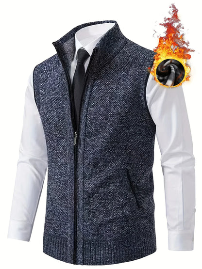 Men's Sleeveless Zip-Front Vest Jacket - Elegant Short-Sleeve Blazer with Collar & Real Pockets, Machine Washable Tailored Fit for Office, Semi-Formal & Casual Wear - Coat (No Belt Required)
