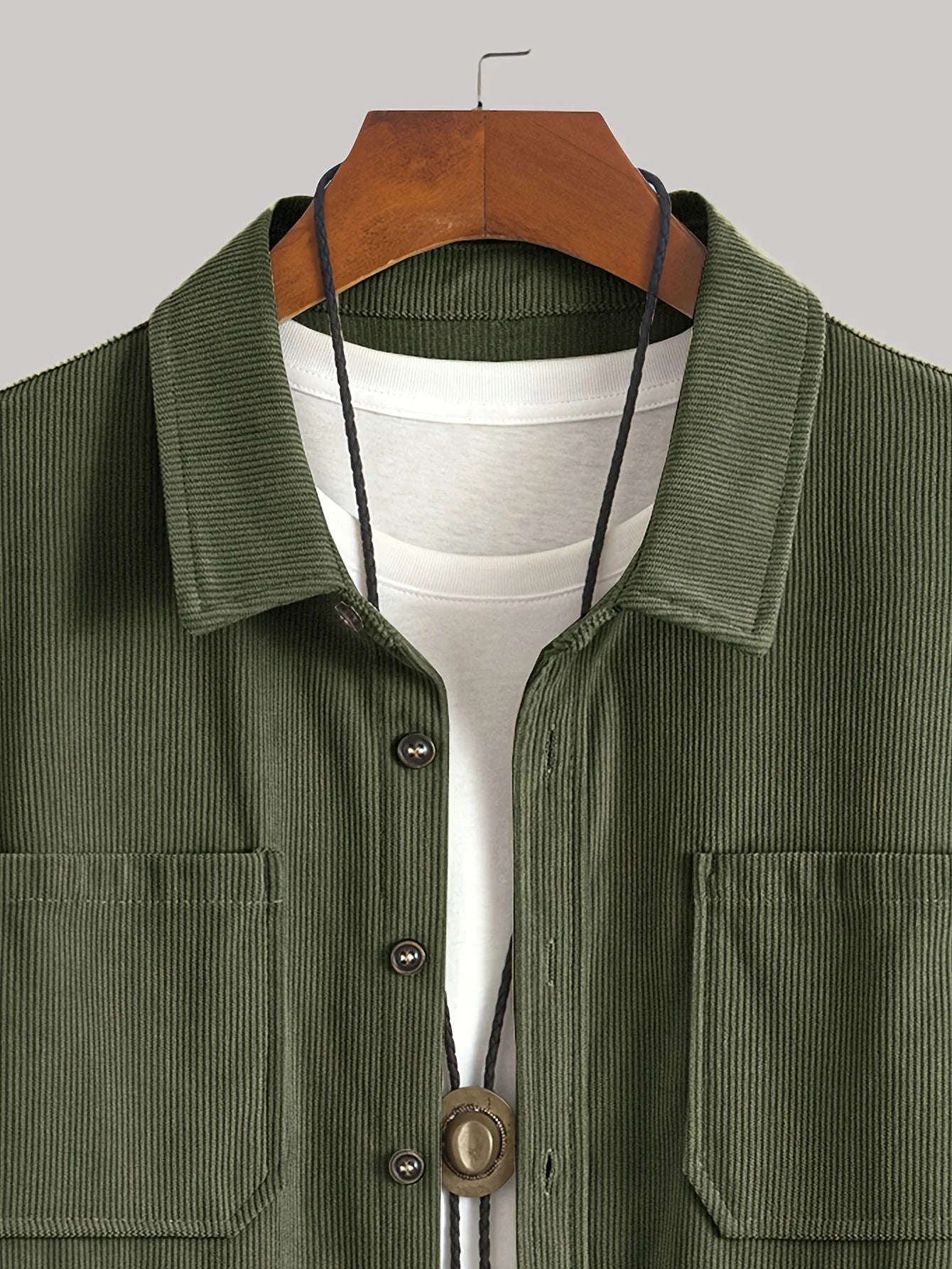 Men'S Corduroy Casual Shirt Jacket - Classic Collar, Button-Up Long Sleeve with Double Chest Pockets, Light Blue, Perfect for Spring & Fall, Everyday Fashion, Street Style, and Office Wear
