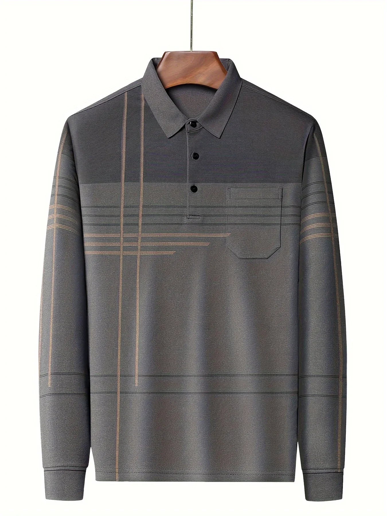 Men's Vintage-Inspired Striped Shirt with Chest Pocket - Breathable, Long Sleeve, Button Detail for Golf & Outdoor Activities