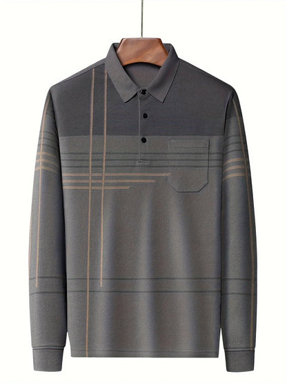 Men's Vintage-Inspired Striped Shirt with Chest Pocket - Breathable, Long Sleeve, Button Detail for Golf & Outdoor Activities