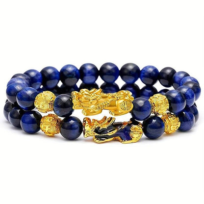 2 Pieces Natural Tiger Eye Stone Pixiu Charm Good Luck Bracelet for Men - Montero Milan