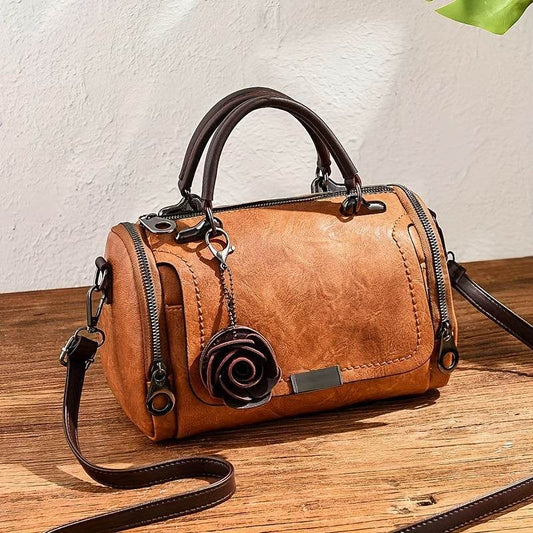 Retro Chic Leather Boston Handbag - Montero Milan
