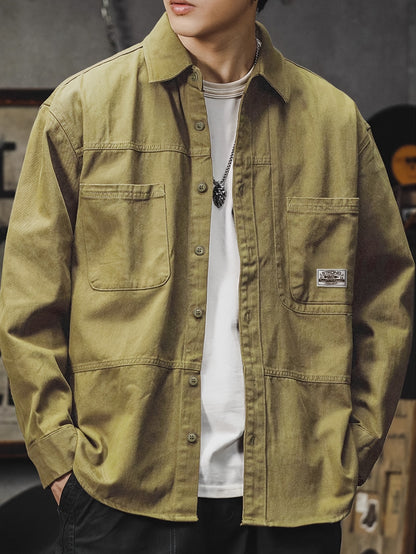 Men'S Cargo Shirt Spring Autumn Long Sleeve Top Vintage Workwear Style Multi-Pocket American Casual Top Outerwear, New Season