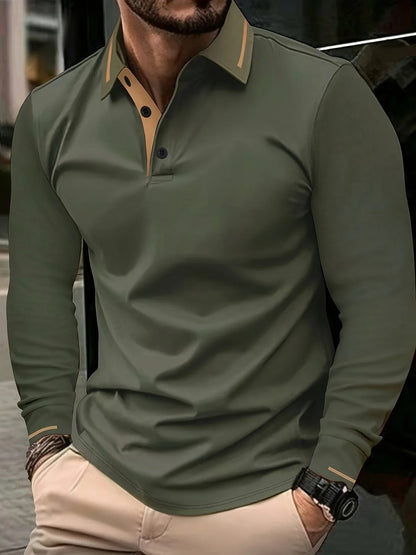 Ribbed Stretch Long Sleeve Polo