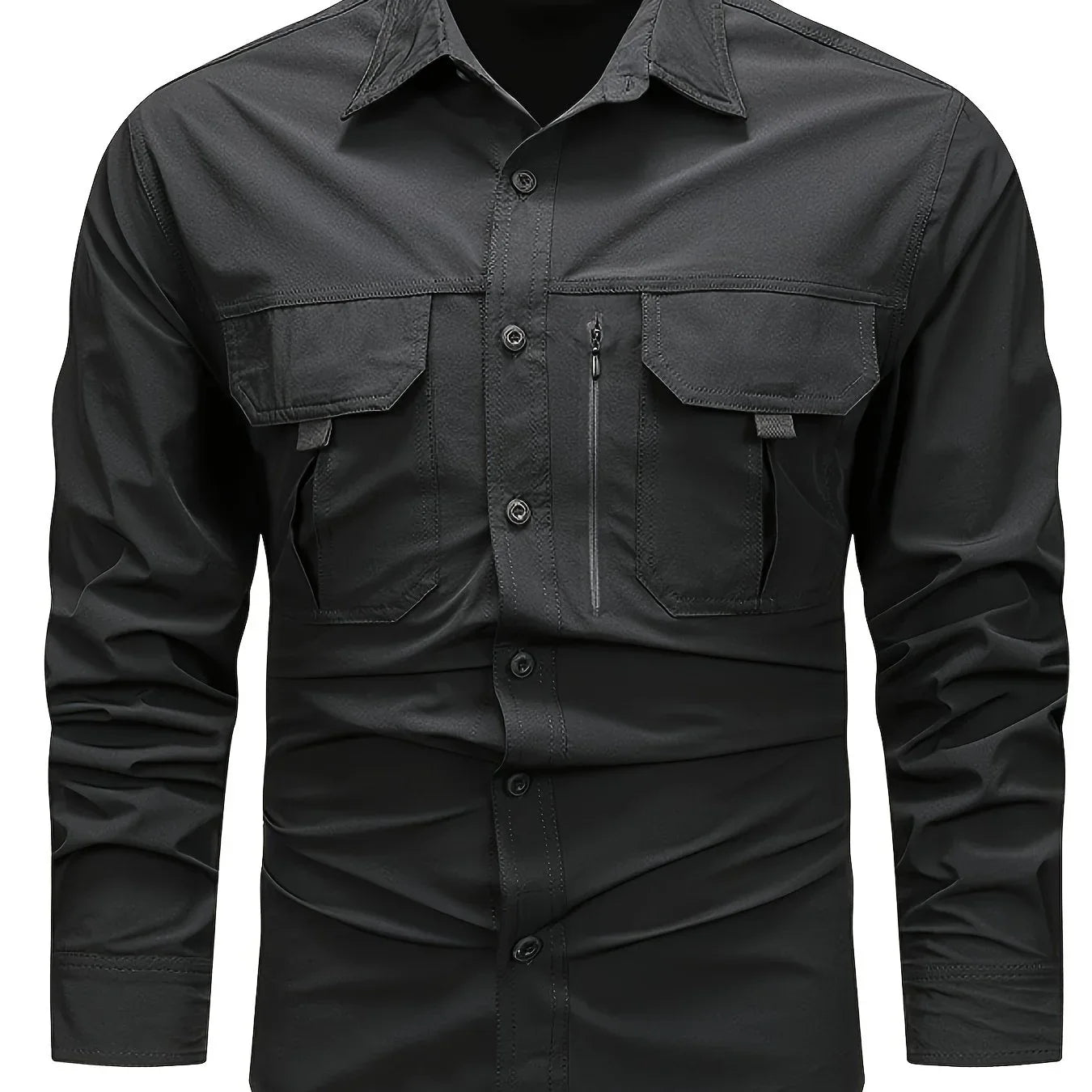 Spring And Autumn Casual Men's Long Sleeve Sunscreen Quick-drying Shirt With Multi-pockets For Outdoor Fishing