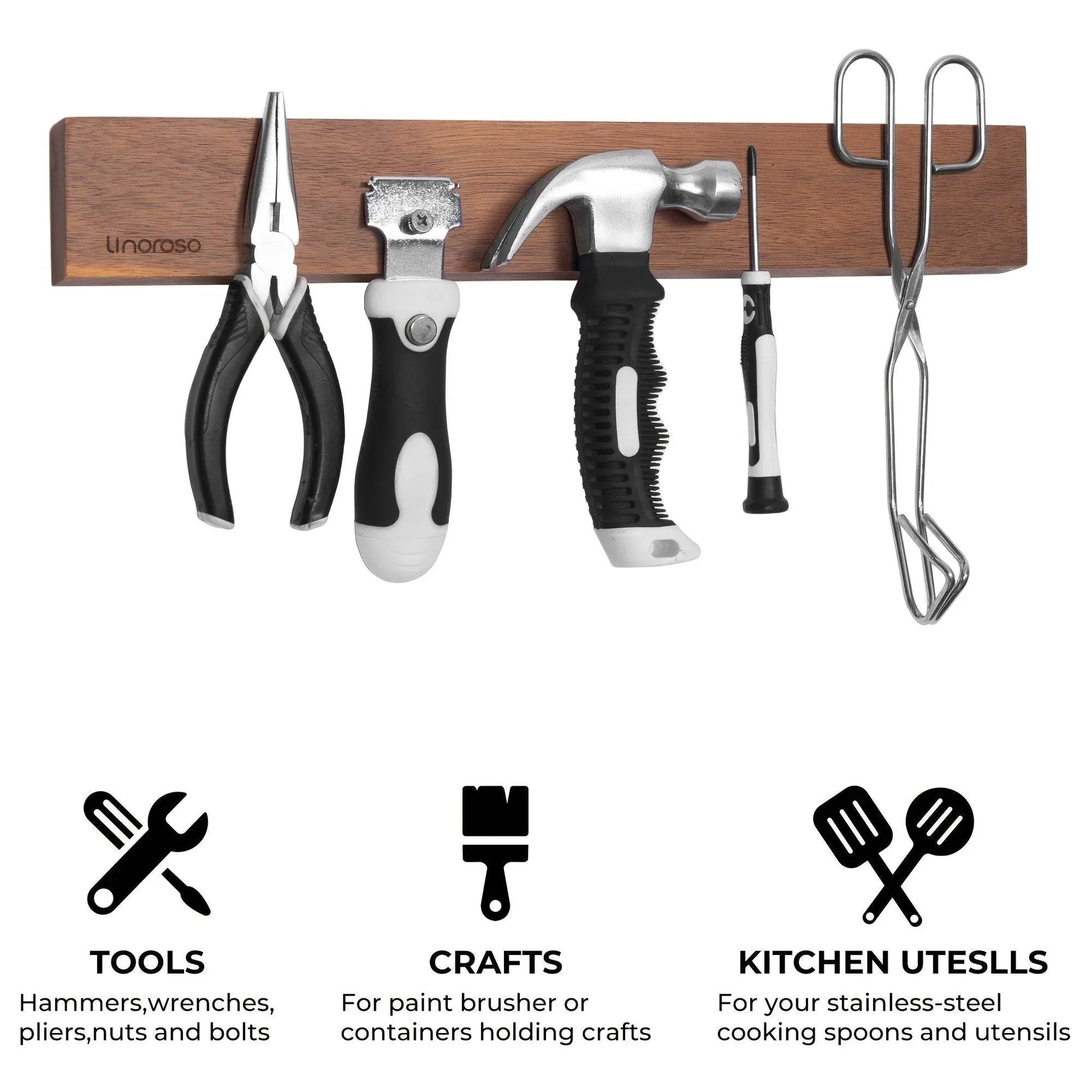 [Magnetic Knife Holder] Linoroso Magnetic Acacia Wood 16.5 Inches Wall Mounted Knife Holder, Knife Bar, Kitchen Utensil Holder - Montero Milan