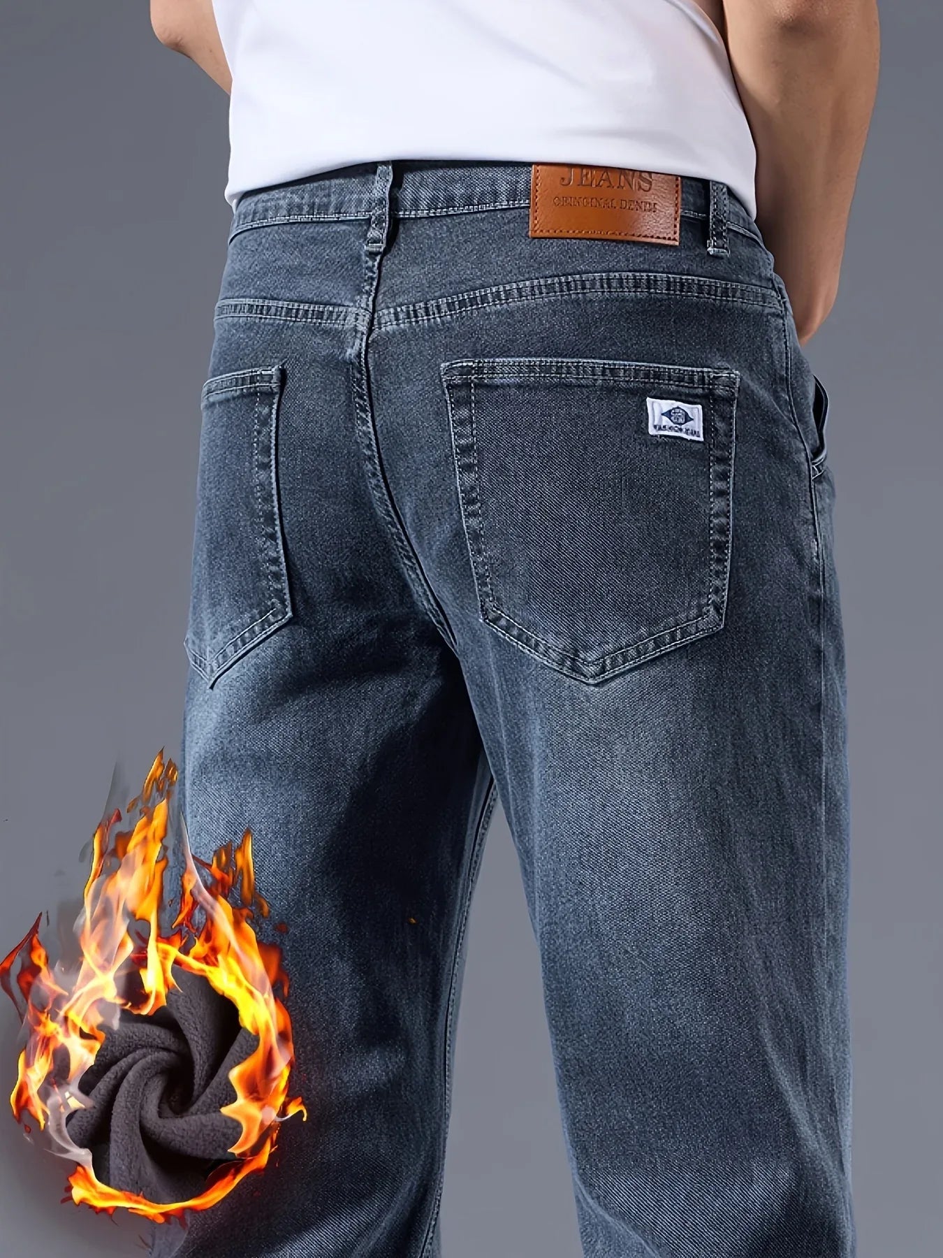 Winter New Arrival Fleece-Lined Thickened Minimalist Stretch blue trousers, long pants