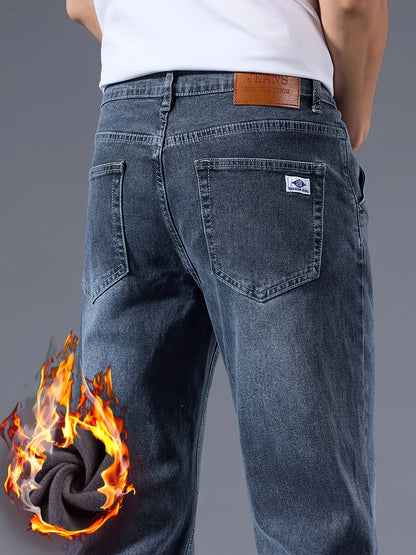 Winter New Arrival Fleece-Lined Thickened Minimalist Stretch blue trousers, long pants