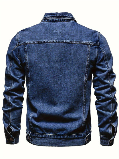 Men's Classic Blue Jeans-like Jacket - Button-Front Closure, Non-Stretch Denim, Relaxed Fit with Chest Pockets - Machine Washable Casual Everyday & Formal Wear Coat for Men