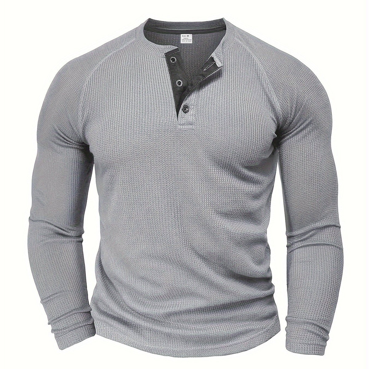 Men'S Long Sleeve T-Shirt Round Neck Open Style Pullover Henley Shirt Men'S Solid Color Fashion Versatile Top - Light Grey / NZ 36