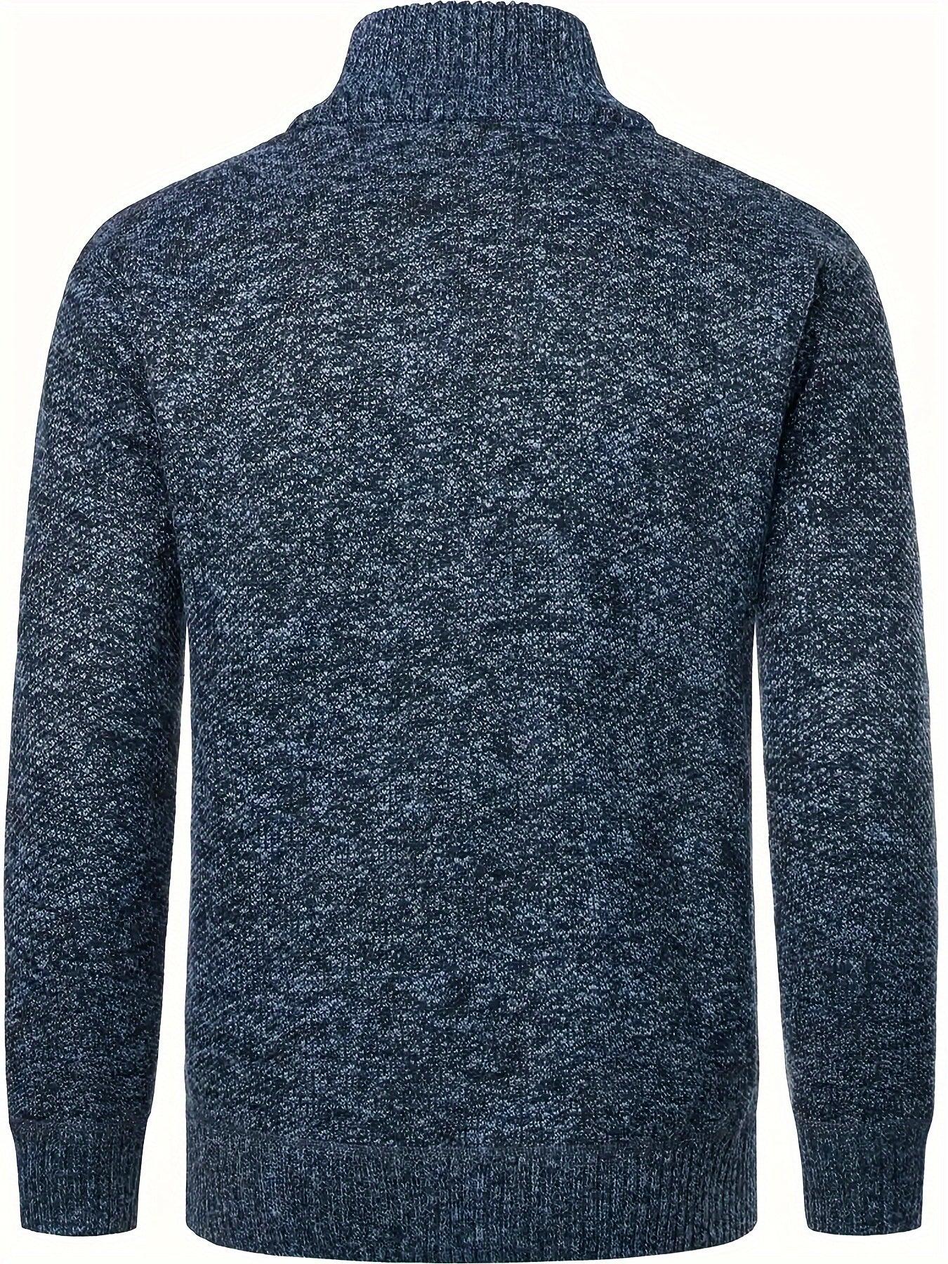 Men'S Thick Fleece Zip-Up Cardigan - Casual Long Sleeve Knit Sweater with Stand Collar, Solid Color, Regular Fit for Fall/Winter, Comfortable Layering Piece, Winter Cardigan, Autumn Outerwear, Modern Casualwear, Durable Fabri