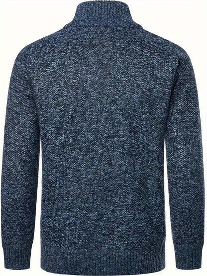 Men'S Thick Fleece Zip-Up Cardigan - Casual Long Sleeve Knit Sweater with Stand Collar, Solid Color, Regular Fit for Fall/Winter, Comfortable Layering Piece, Winter Cardigan, Autumn Outerwear, Modern Casualwear, Durable Fabri