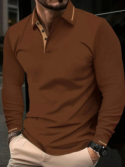 Ribbed Stretch Long Sleeve Polo