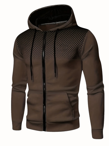 Autumn Winter New Hooded Sweatshirt Fleece Warm Thick Men'S Sports Fitness Outerwear Zipper Hooded Jacket Polka Dot Print Design