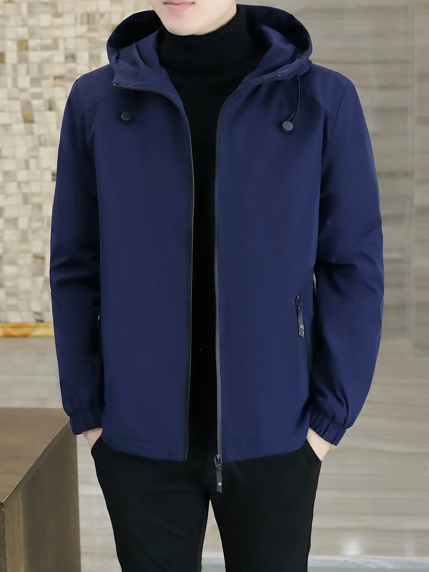 Men'S Heavy-Duty Fleece Jacket - Windproof Zip-Up Coat with Full-Zip Closure, Hooded Winter Coat for Cold Weather, Non-Stretch Fabric for Everyday & Formal Events